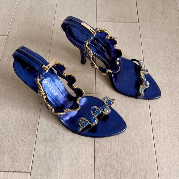 Sergio Rossi Rhinestone Metallic Blue Heels - Picture 5 of 10